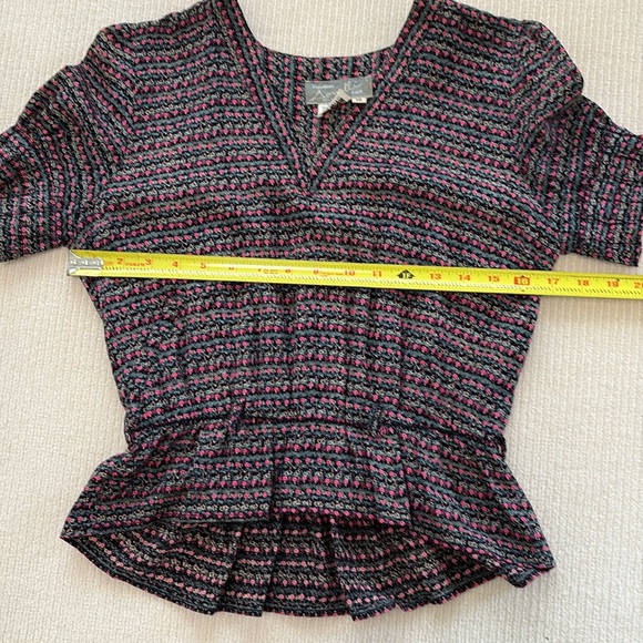 Vintage Paris Design Two-Piece Set in Black and Pink Floral V-Neck Top and Skirt - Picture 8 of 9